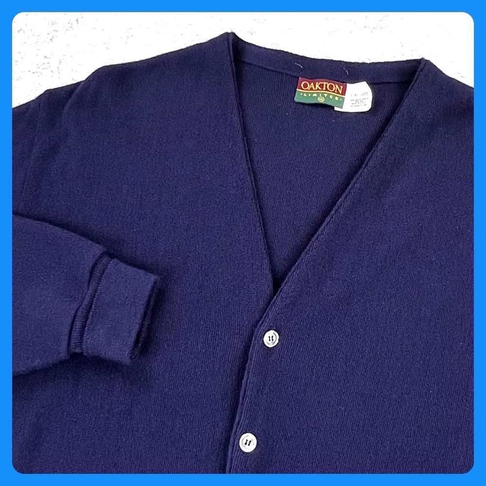 Vintage Oakton Limited Cardigan Sweater‎ Men's XL Navy Blue Acrylic USA